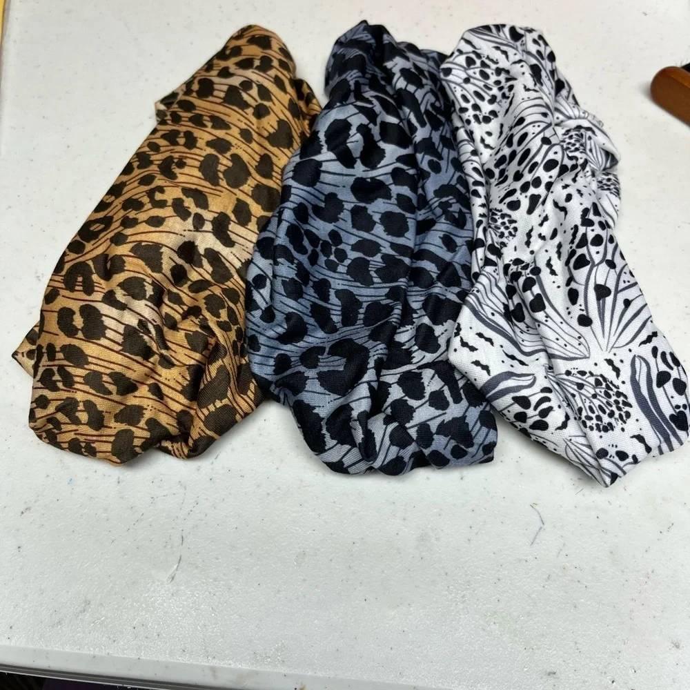 Animal Print Stretch Headbands Set of 3 Leopard Cheetah Yoga Hair Accessories